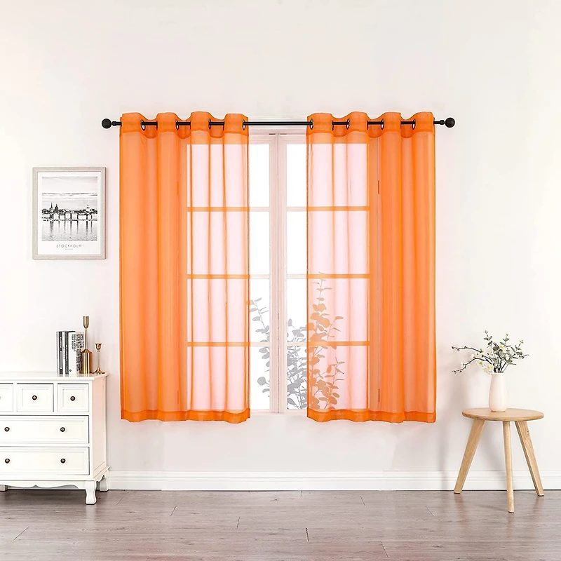 GoodGram Basics Bright Orange 2 Piece Grommet Top Translucent Sheer Voile Window Curtain Panels - 63 in. Long