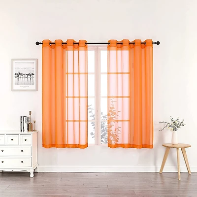 GoodGram Basics Bright Orange 2 Piece Grommet Top Translucent Sheer Voile Window Curtain Panels - 63 in. Long