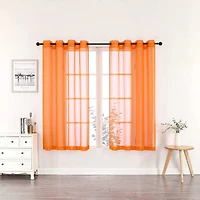 GoodGram Basics Bright Orange 2 Piece Grommet Top Translucent Sheer Voile Window Curtain Panels - 63 in. Long
