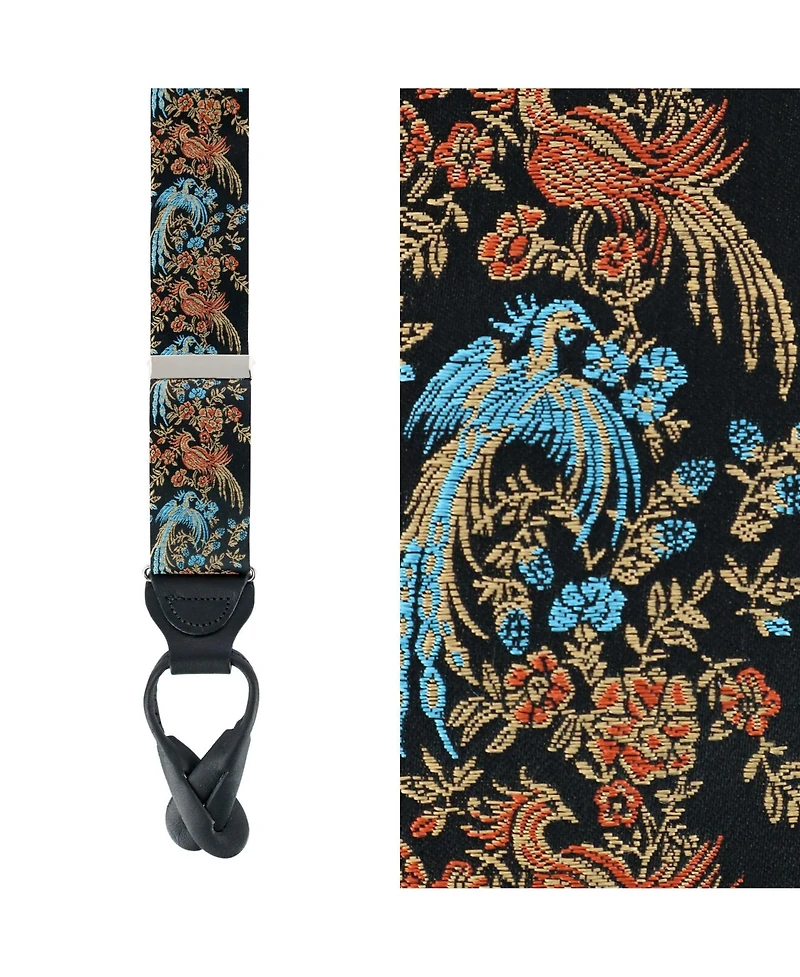 Trafalgar Men's Birds of Prosperity Silk Button End Suspenders and Bow Tie Set