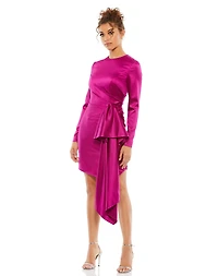 Mac Duggal Women's Ieena Asymmetrical Draped Long Sleeve Mini Dress