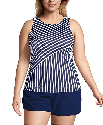 Lands' End Plus Ddd-Cup High Neck Upf 50 Modest Tankini Swimsuit Top
