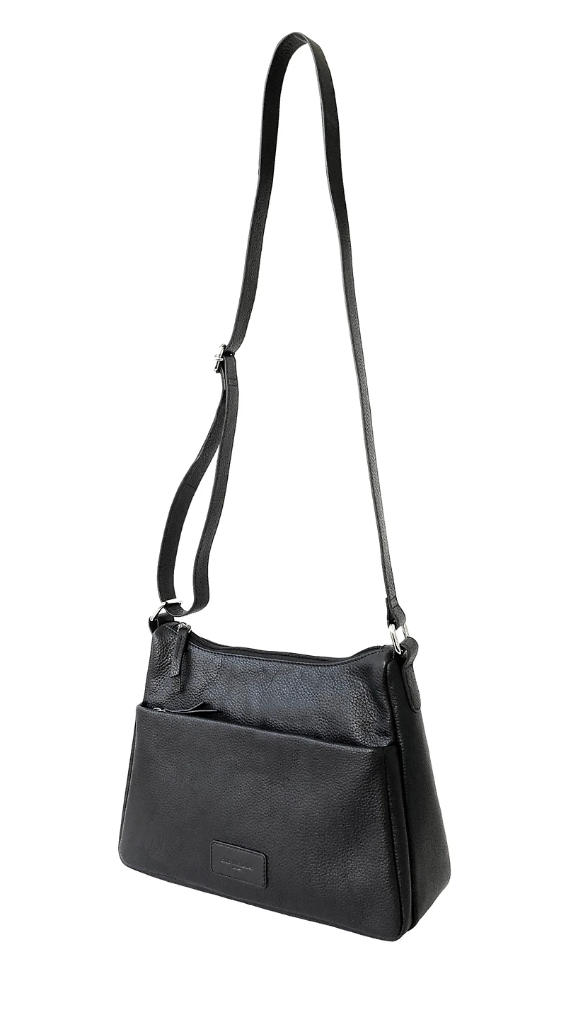Ladies Leather Medium Multi Zip Crossbody Bag