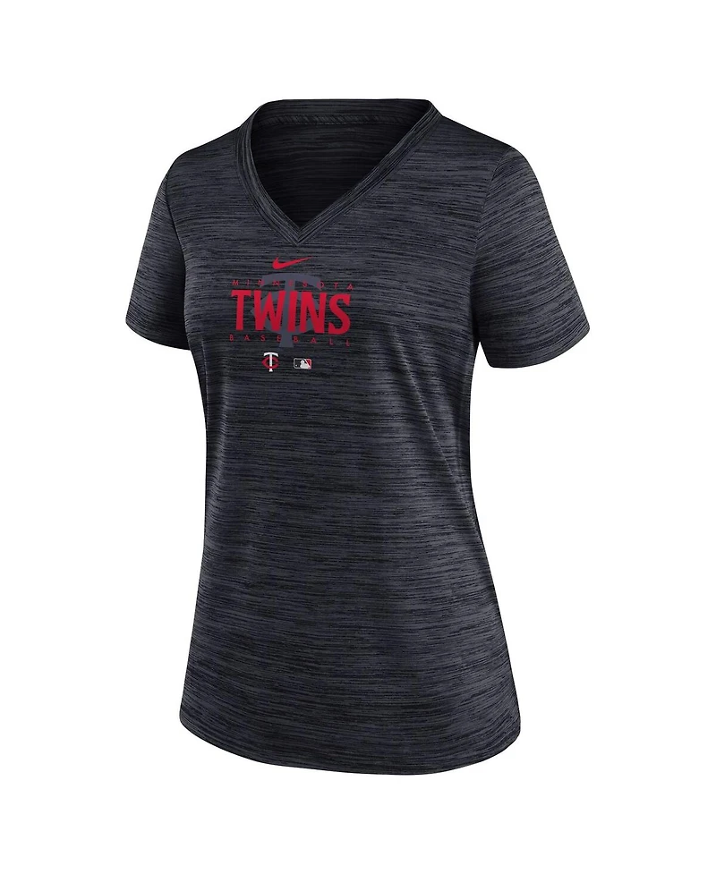 Women's Nike Black Minnesota Twins Authentic Collection Velocity Practice Performance V-Neck T-shirt
