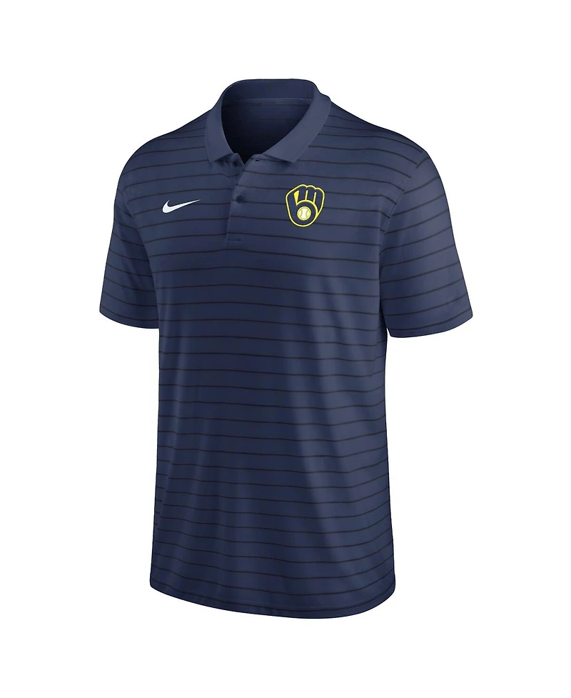 Men's Nike Navy Milwaukee Brewers Authentic Collection Victory Striped Performance Polo Shirt