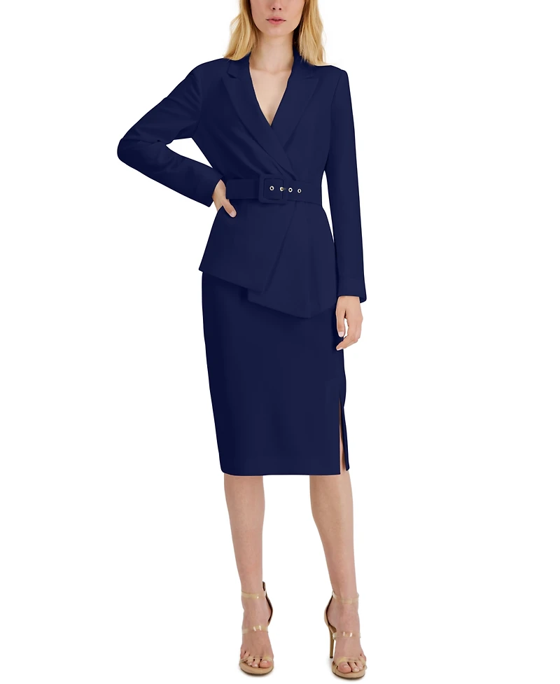 Tahari Asl Women's Asymmetrical Belted Jacket & Pencil Skirt Suit Set