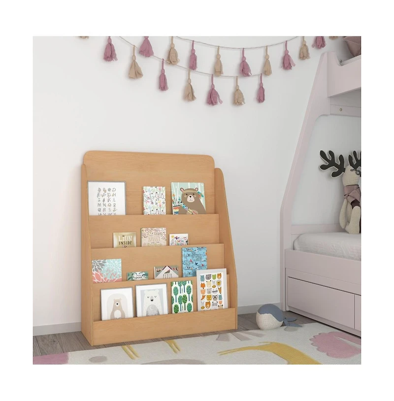 Kid'S Bookshelf Or Toy Storage Shelf For Bedroom Or Playroom In Wood Finish With Safe, Kid-Friendly Curved Edges