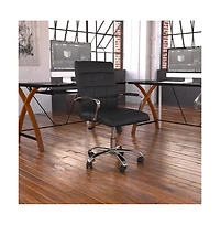 Emma+Oliver Mid-Back Vinyl Executive Swivel Office Chair With Chrome Base And Arms