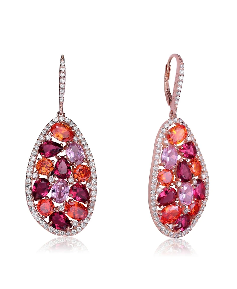 Sterling Silver Cubic Zirconia Cluster Teardrop Oval Shaped Earrings