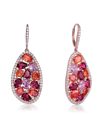 Sterling Silver Cubic Zirconia Cluster Teardrop Oval Shaped Earrings