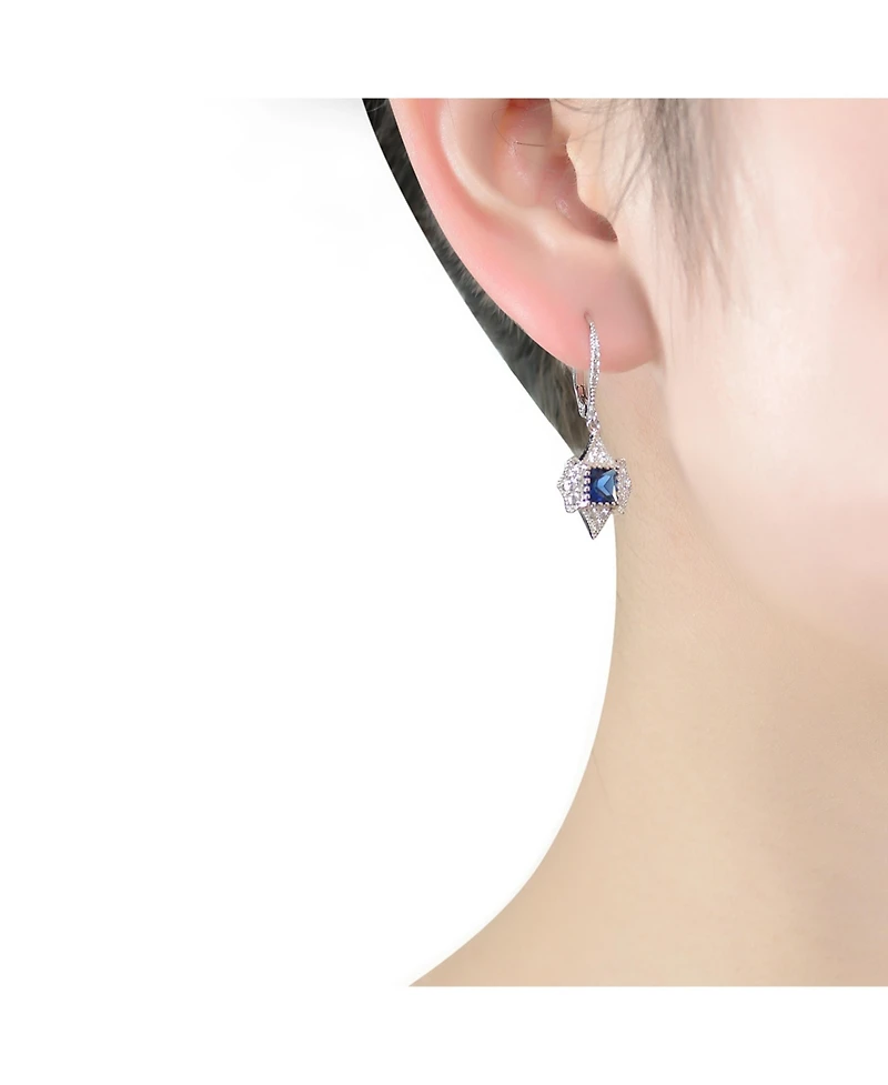 Sterling Silver Princess and Round Cubic Zirconia Leverback Earrings