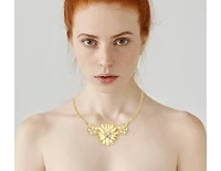 Young Adults/Teens 14k Yellow Gold Plated with -Like Cubic Zirconia Triple Daisy Flower Chevron Pendant Necklace