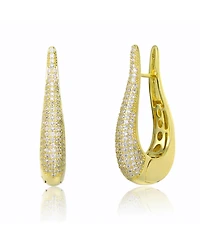 14k Yellow Gold Plated with Cubic Zirconia Oblong Oval Raindrop Hoop Earrings