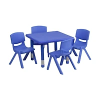 Emma+Oliver 24" Square Plastic Height Adjustable Activity Table Set With 4 Chairs