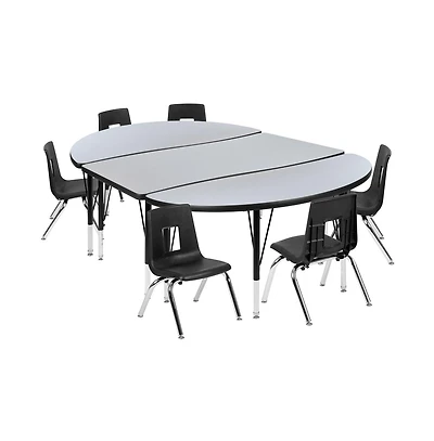 Emma+Oliver 76" Oval Wave Collaborative Laminate Activity Table Set With 14" Student Stack Chairs