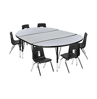 Emma+Oliver 76" Oval Wave Collaborative Laminate Activity Table Set With 14" Student Stack Chairs