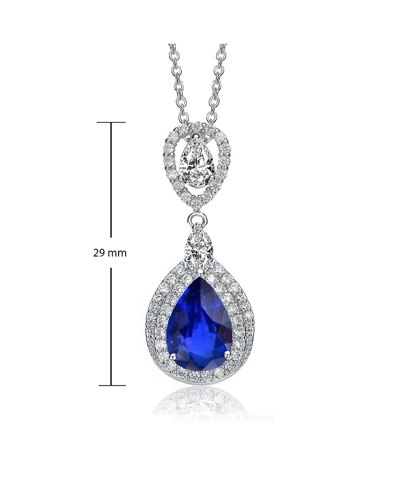 White Gold Plated Clear Pear with Marquise and Round Cubic Zirconia Double Halo Dangle Pendant Necklace