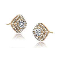 Ga Cubic Zirconia Pave Square Shape Stud Earrings