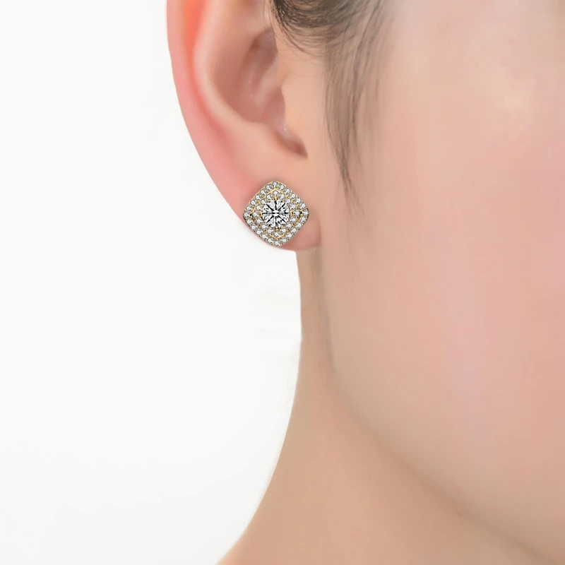 Ga Cubic Zirconia Pave Square Shape Stud Earrings