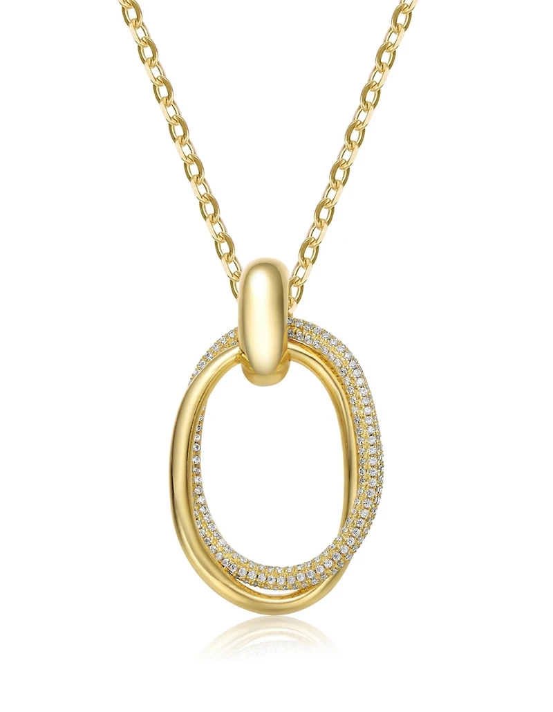 14k Gold Plated Sterling Silver with 34mm Statement Drop Cubic Zirconia Double Entwined Oval Eternity Circle Pendant Necklace