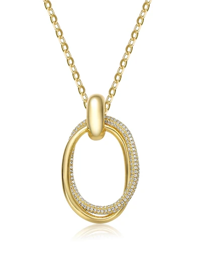 14k Gold Plated Sterling Silver with 34mm Statement Drop Cubic Zirconia Double Entwined Oval Eternity Circle Pendant Necklace