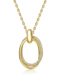 14k Gold Plated Sterling Silver with 34mm Statement Drop Cubic Zirconia Double Entwined Oval Eternity Circle Pendant Necklace