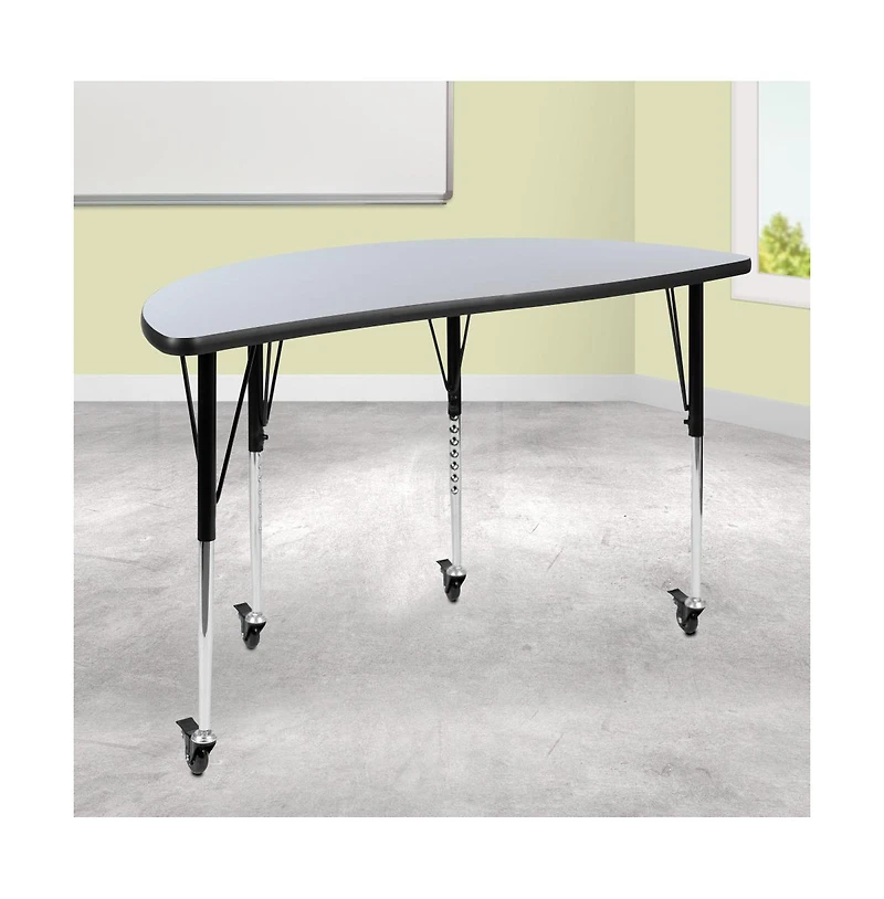 Emma+Oliver Mobile 47.5" Half Circle Wave Flexible Collaborative Adjustable Height Activity Table