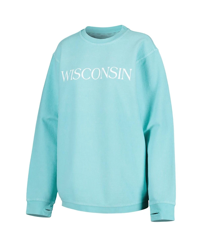 Women's Pressbox Mint Wisconsin Badgers Comfy Cord Bar Print Pullover Sweatshirt