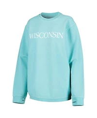 Women's Pressbox Mint Wisconsin Badgers Comfy Cord Bar Print Pullover Sweatshirt