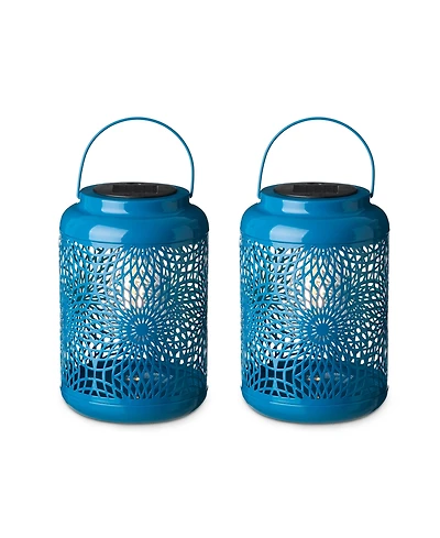 Glitzhome 8.75" H Metal Cutout Solar Powered Outdoor Hanging Lantern with Edison Bulb