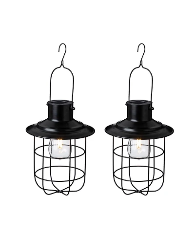 Glitzhome 9.75" H Metal Wire Solar Powered Outdoor Hanging Lantern, Set of 2