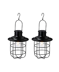 Glitzhome 9.75" H Metal Wire Solar Powered Outdoor Hanging Lantern, Set of 2