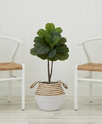 Artificial Fiddle 3' Leaf Fig Tree with Handmade Cotton Jute Woven Basket Diy Kit