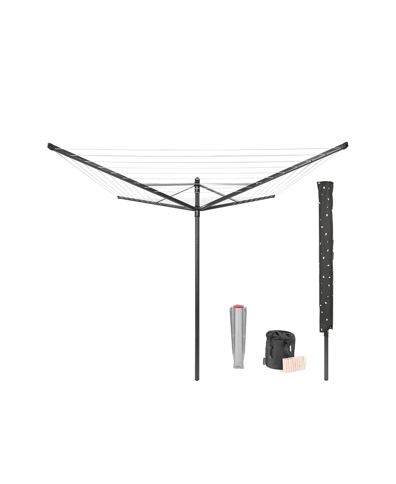 Rotary Lift-o-Matic Clothesline - 164', 50 Meter with Metal Ground Spike, Protective Cover, Peg Bag and Wooden Clothespins Set
