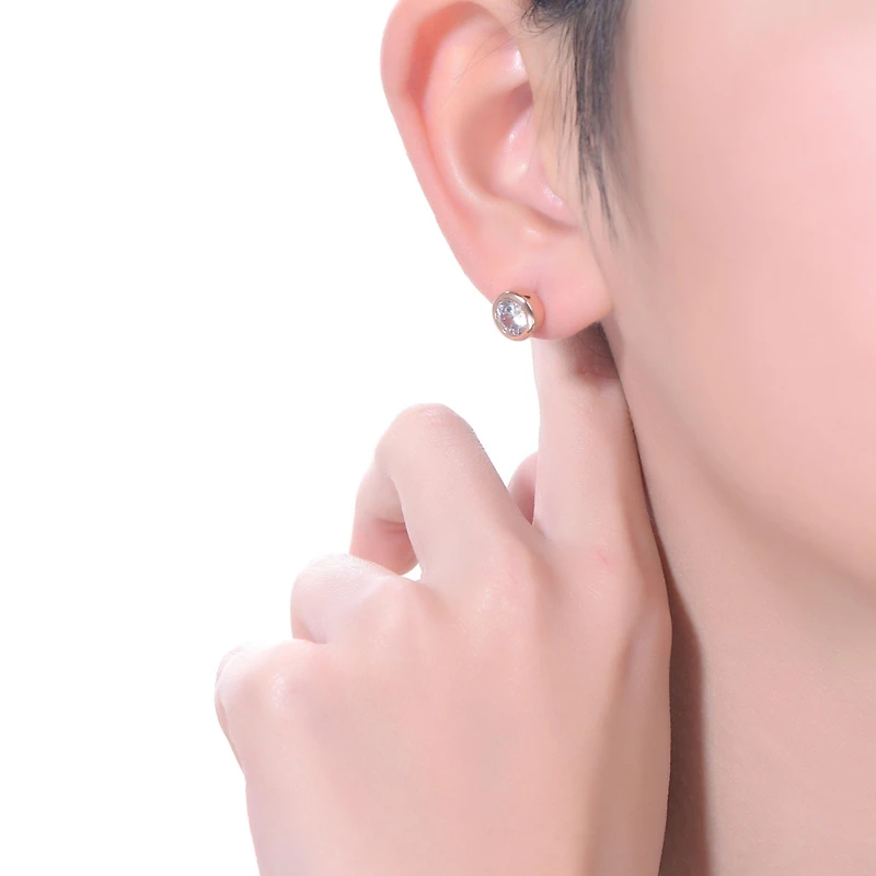 Modern Cubic Zirconia Solitaire Stud Butterfly Post Back Earrings