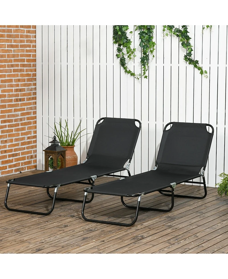 Outsunny Folding Chaise Lounge Pool Chairs, Reclining Back, Steel Frame & Breathable Mesh for Beach, Yard