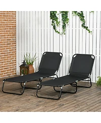 Outsunny Folding Chaise Lounge Pool Chairs, Reclining Back, Steel Frame & Breathable Mesh for Beach, Yard