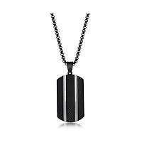 Mens Stainless Steel Black Plated Silver Lined Dog Tag Necklace