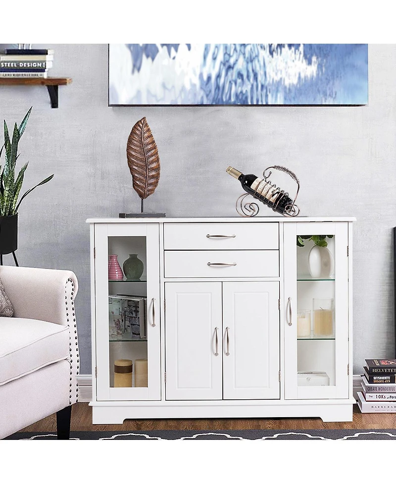 Buffet Storage Cabinet Console Cupboard W/Glass Door Drawers