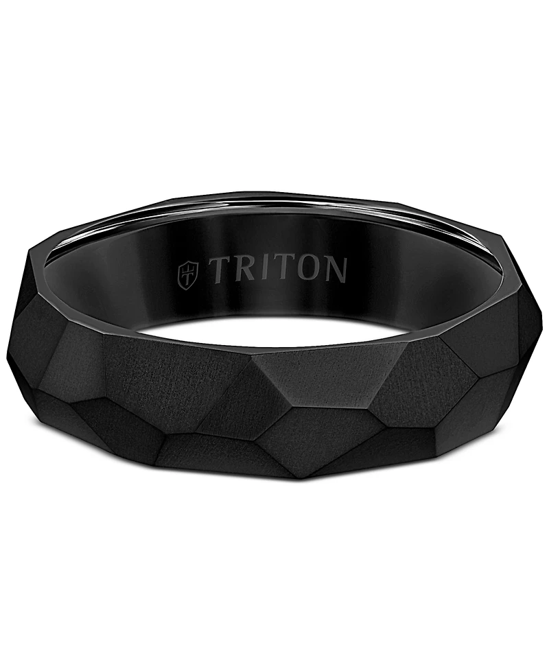 Triton Men's Faceted Brush Finish Wedding Band Titanium