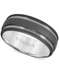 Triton Men's Two-Tone Sandblast Finish Wedding Band Black Tungsten Carbide