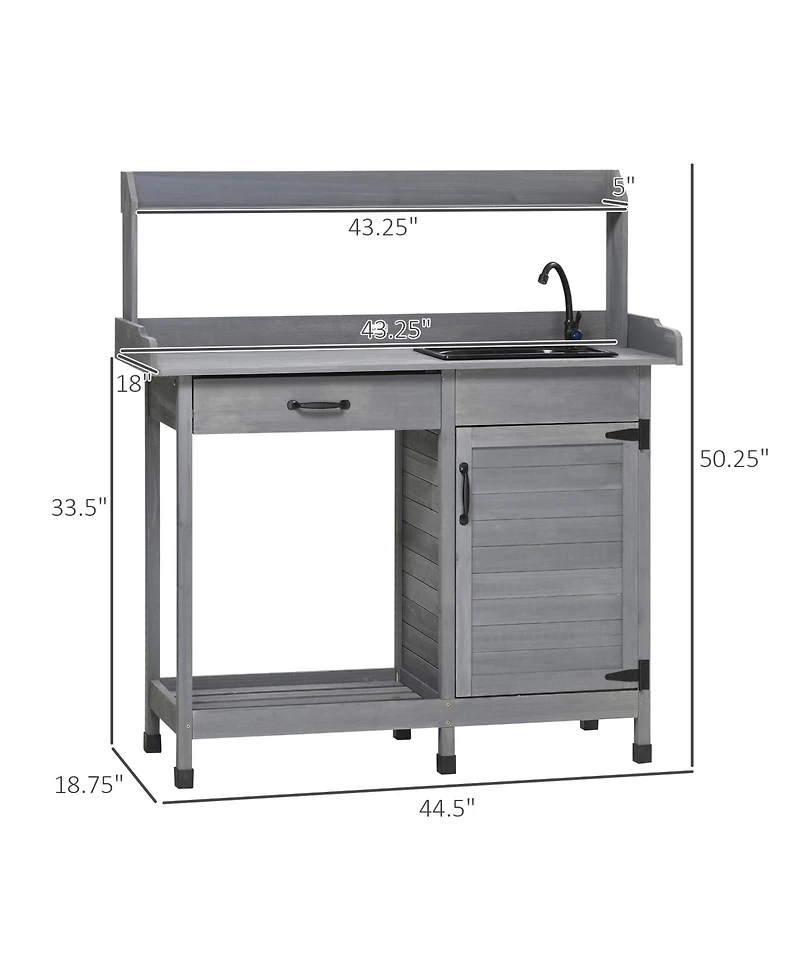 Outsunny Potting Bench Prep Table w/Faucet, Sink and Storage,