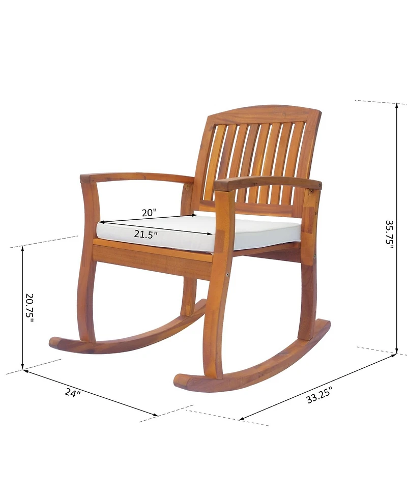 Outsunny Outdoor Rocking Chair with Cushion, Acacia Wood Patio Rocker for Backyard, Patio, Home, Teak Tone