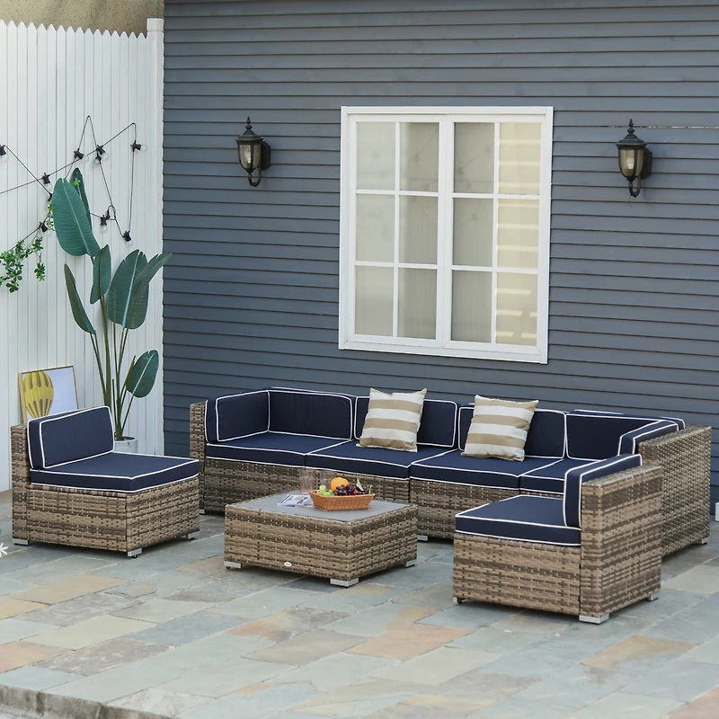 Outsunny 7pc Sectional Wicker Patio Furniture, Stripe,