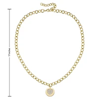14k Gold Plated with Cubic Zirconia Heart Medallion Pendant Curb chain Adjustable Necklace