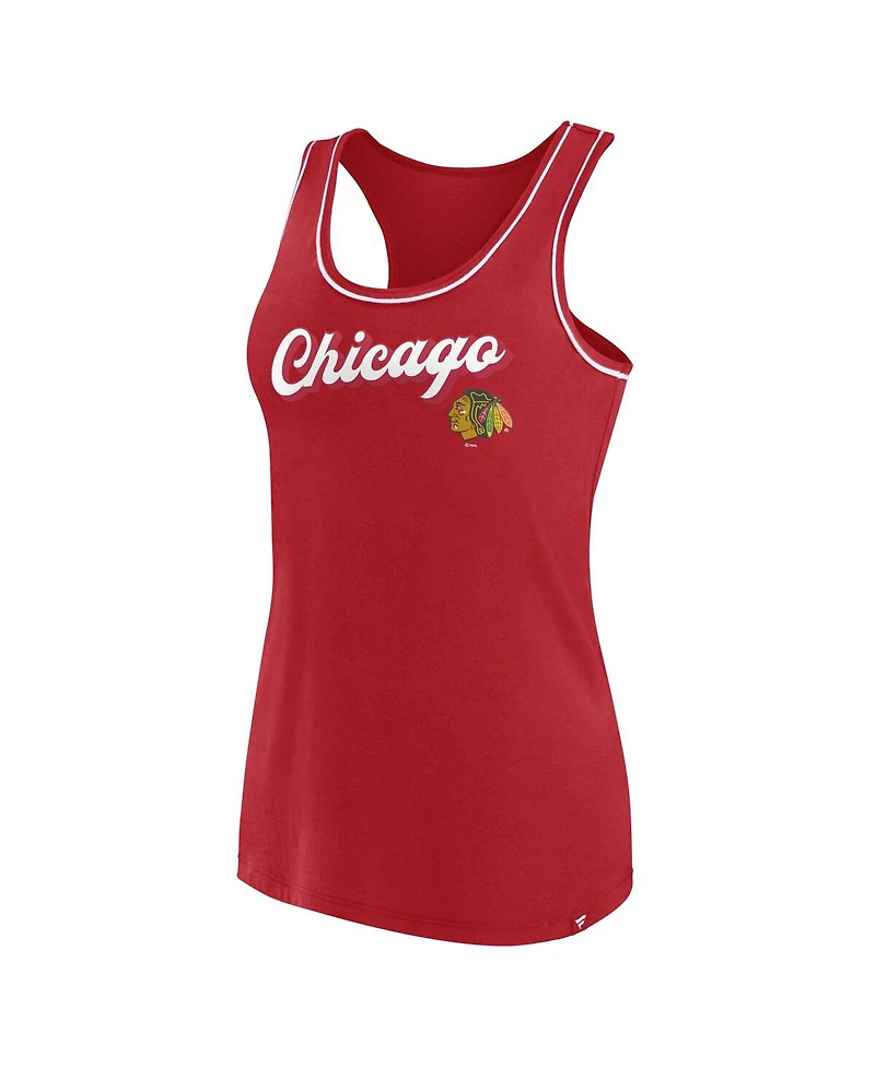 Women's Fanatics Red Chicago Blackhawks Wordmark Logo Racerback Scoop Neck Tank Top