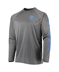 Men's Columbia Heathered Charcoal Kentucky Wildcats Pfg Terminal Tackle Raglan Omni-Shade Long Sleeve T-shirt