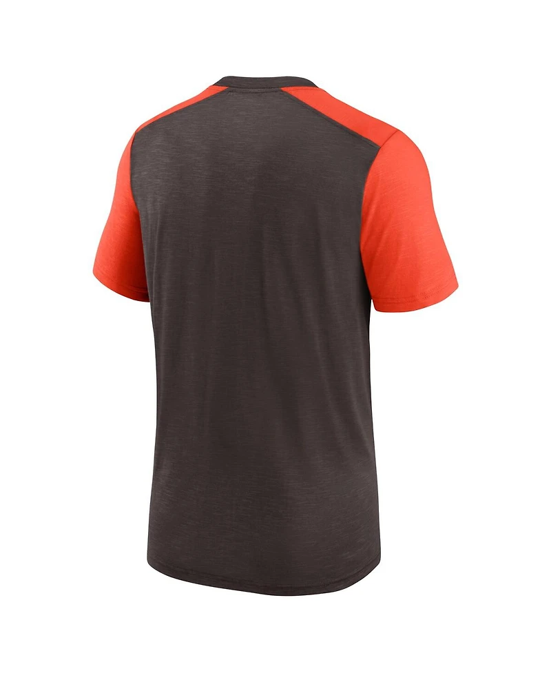Men's Nike Heathered Brown, Orange Cleveland Browns Color Block Team Name T-shirt