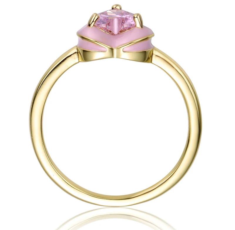 GiGiGirl Teens 14k Gold Plated with Pink Cubic Zirconia & Enamel Halo Heart Stacking Ring