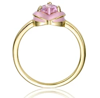 GiGiGirl Teens 14k Gold Plated with Pink Cubic Zirconia & Enamel Halo Heart Stacking Ring